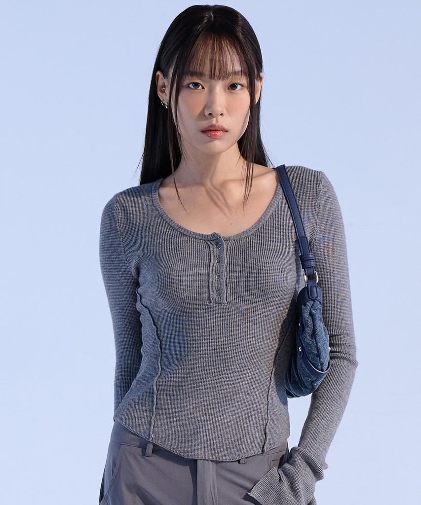 MOAA Seam Line Button Knit (Melange Gray)