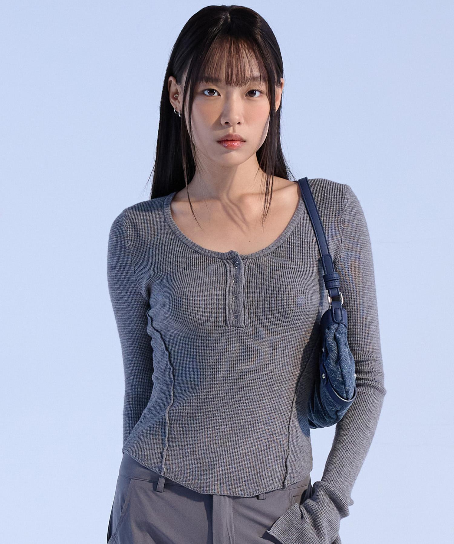 Moa Seam Line Button Knit (Melange Gray) Melange Gray/S