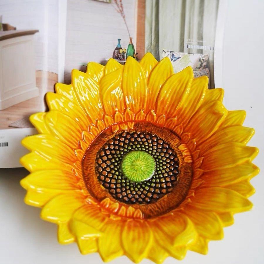 

Керамическая тарелка с фруктами и подсолнечником, обеденная тарелка с фруктами, закусками, тарелка для закусок, украшение для гостиной, декоративная роскошная кухонная посуда