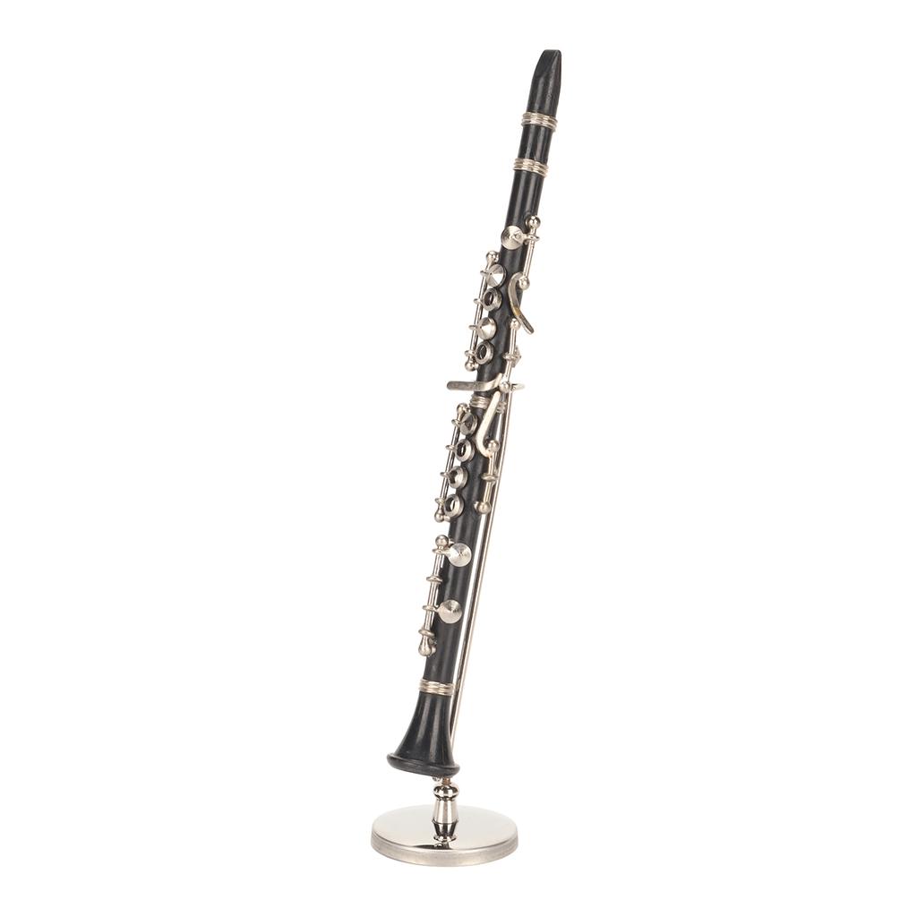 Miniature Clarinet Replica with Stand and Case Mini Musical Instrument Dollhouse Model Ornament 6.3