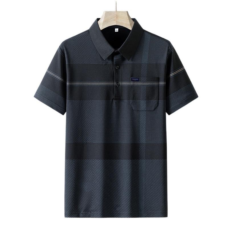 Summer New Men'S Shirt Short-Sleeved Ice Silk Pearl Breathable Lapel For Middle-Aged And Elderly Men'S Versatile Lapel Polo Shirt