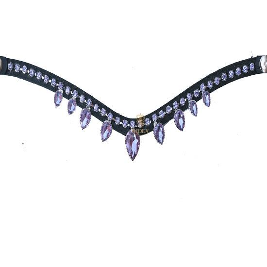 Beautiful Light Purple Clear Crystal Leather Bridle Snap Browband For Horse.