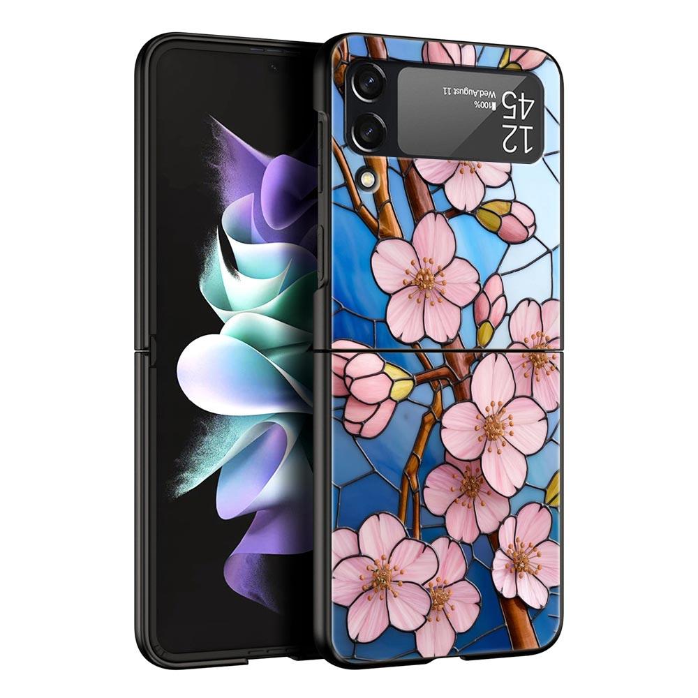 Phone Case for Samsung Galaxy Z Flip 3 4 5 6 7 Folding Shell For Samsung Z Flip4 Flip5 PC Hard Cover Flower marble Geometry