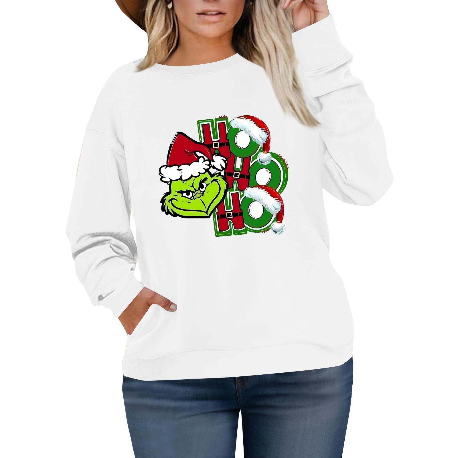 

Женский модный повседневный пуловер большого размера с длинным рукавом и принтом XL белый