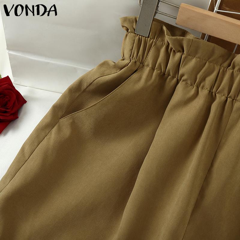 VONDA Summer Women Elastic High Waist Solid Color Casual Loose Shorts Mini Pants