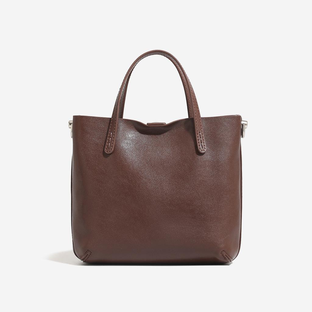 Top hand-held leather mini handbag, small square bag with detachable shoulder strap, versatile crossbody bag for commuting
