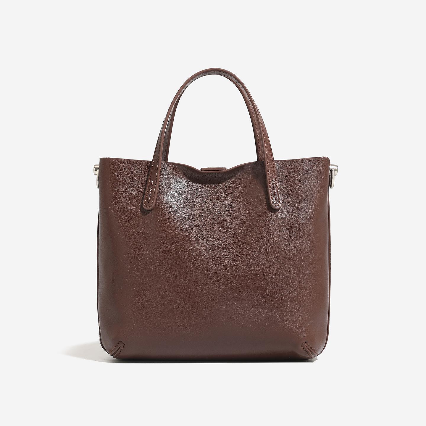 

Top hand-held leather mini handbag, small square bag with detachable shoulder strap, versatile crossbody bag for commuting темно-коричневого кольору