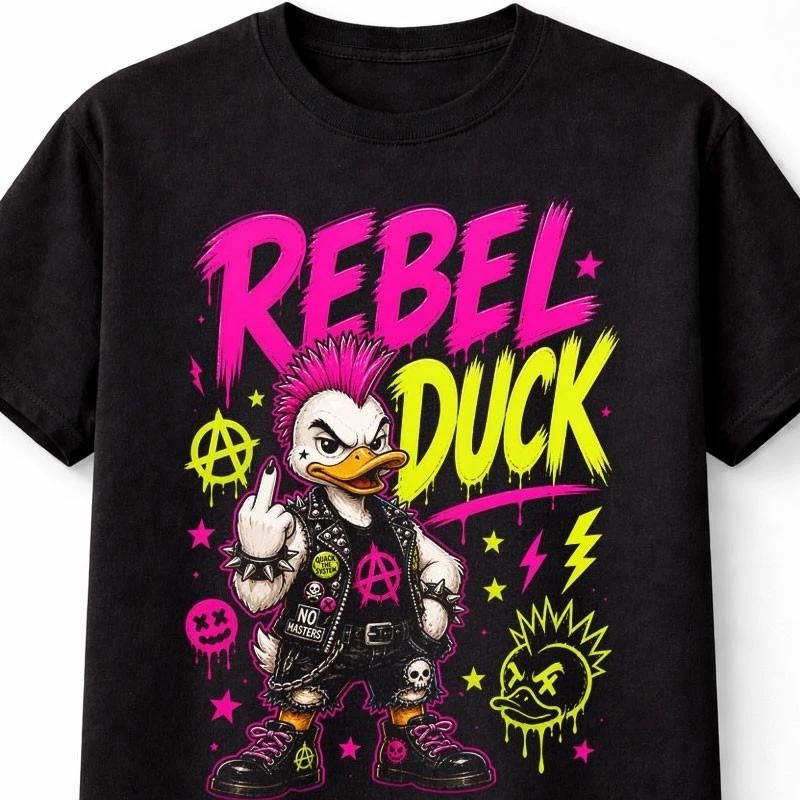 Rebel Duck Punk Graphic Funny Attitude Cartoon Bird Humor Unisex TShirt S