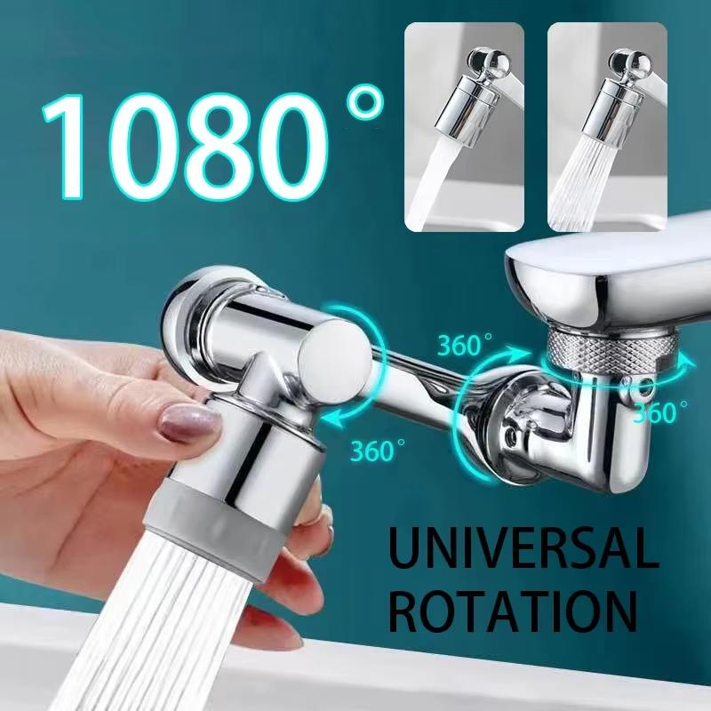 1080° Drehbarer Verlängerungs-Wasserhahnsprühkopf 2 Sprühmodi Universal Badezimmerarmatur Verlängerungsadapter Belüfter