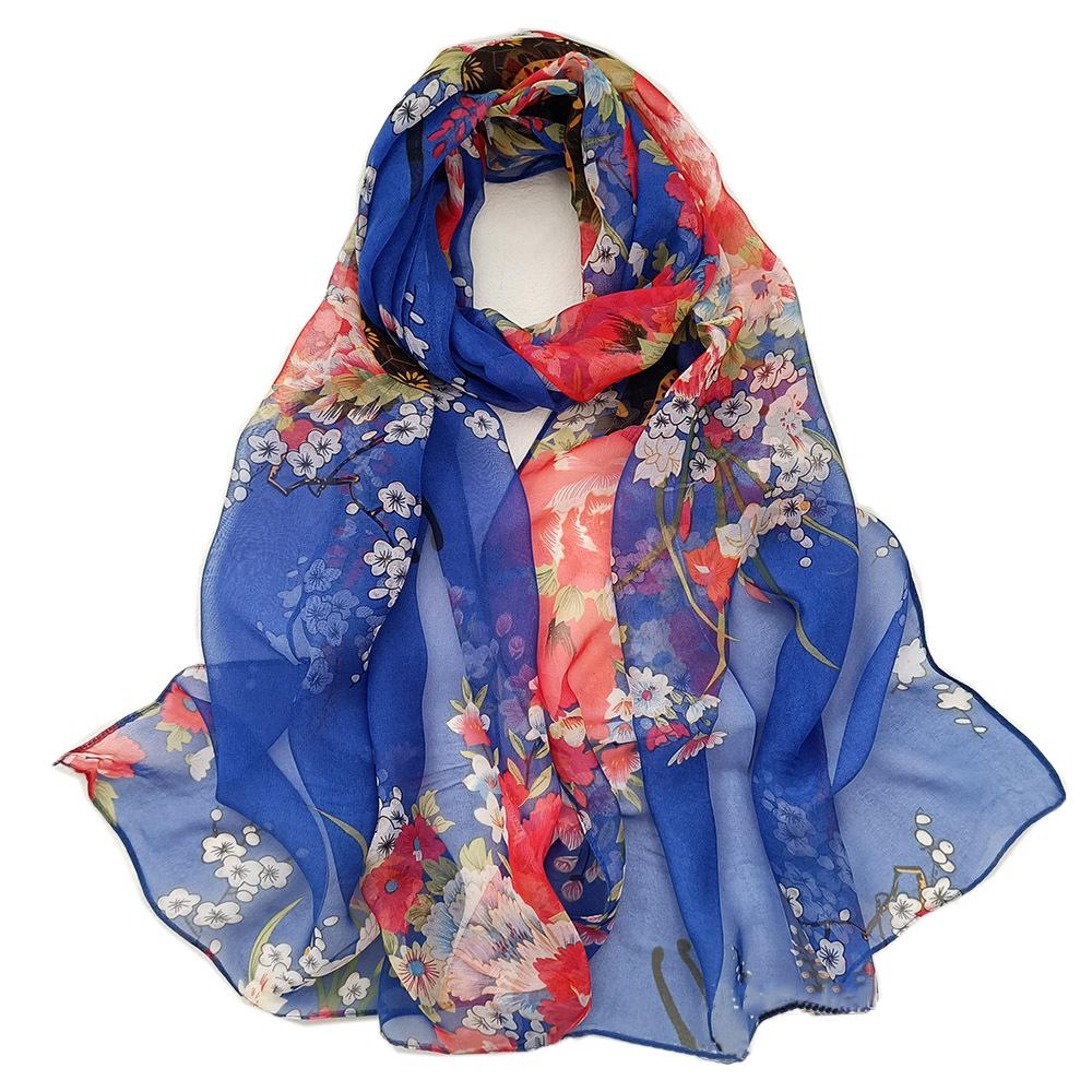 New Fashion Flower Chiffon Silky Georgette Scarf For Women Printing Long Soft Wrap Shawl Beach Kerchief Scarves Foulard Hijabs