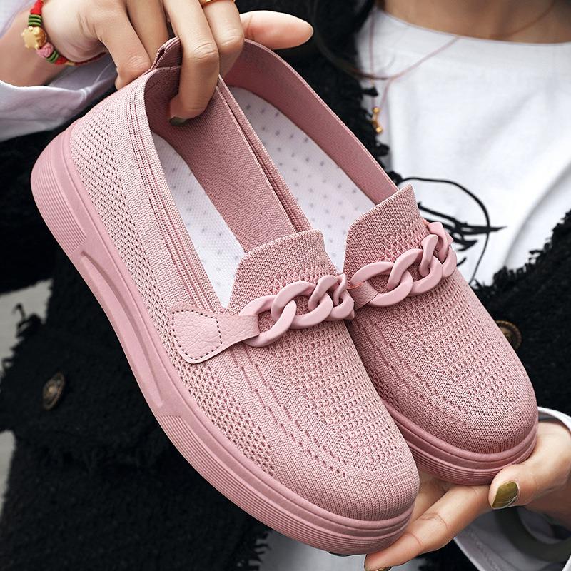 Shoes Women's Casual Shoes Women's Shoes Comfortable Flying Knitting Shoes Shallow Mouth Single Shoes Flying Knitting Breathable Mesh Shoes