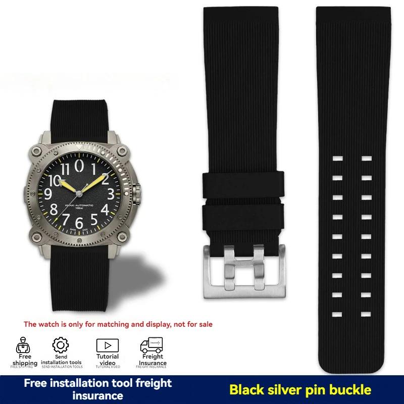 For Hamilton Khaki Deep Diving H78585333 H78505330 H78535380 Waterproof Watch Strap 24mm Rubber Strap Black Yellow Wristband