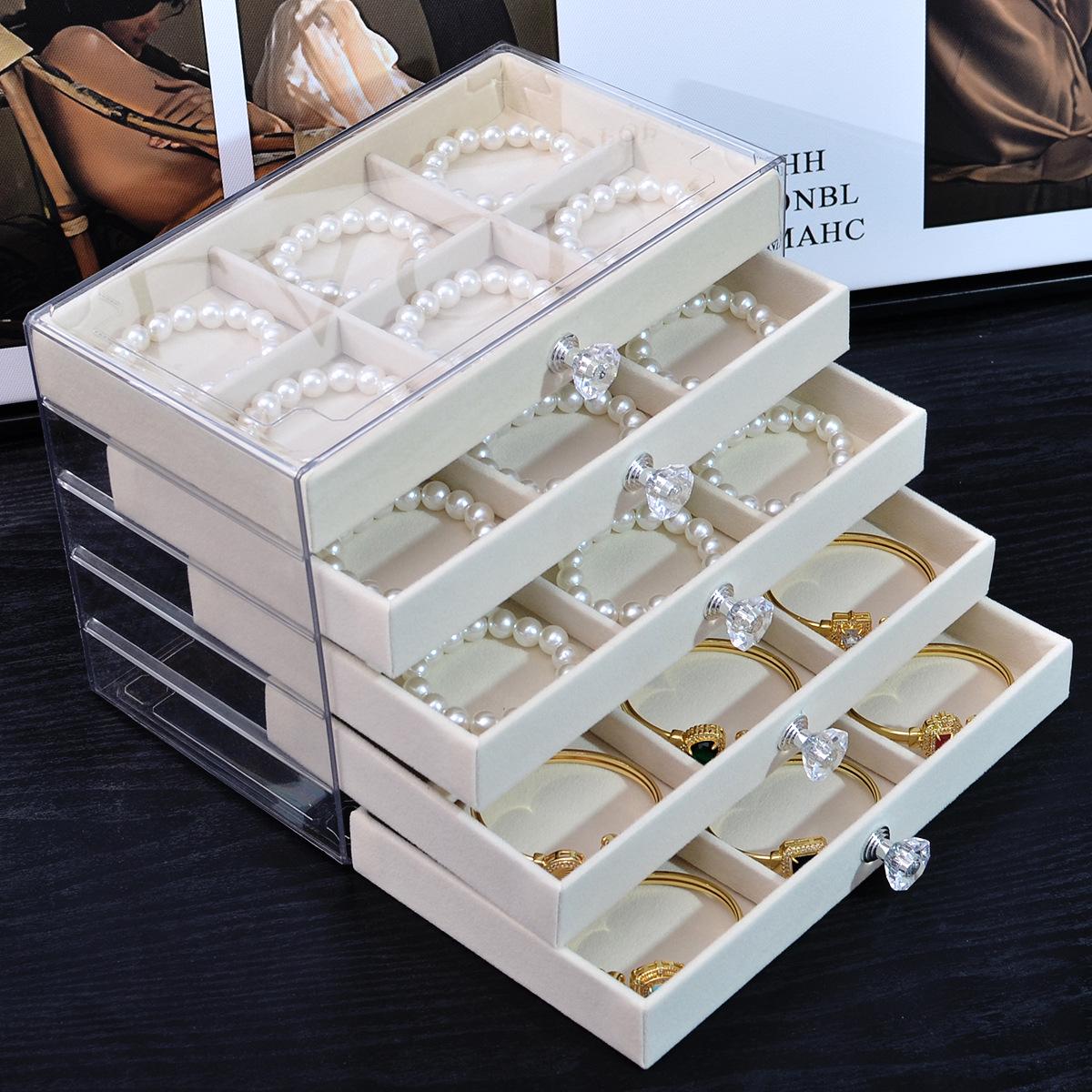 

5-слойная прозрачная ПЭТ-шкатулка с бархатной подкладкой для браслетов, колец, сережек и ожерелий