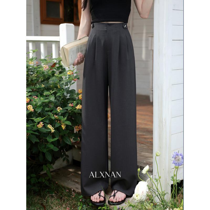 Women s Grey Summer Wide-Leg Casual Suit Pants S