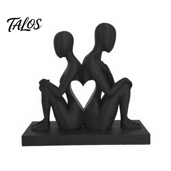 Nordic Style Decoration 3D Printed Abstract Back-to-Back Couple Sculpture, Matte Black Desktop Ornaments with Durable Decor Stable Base, Modern
