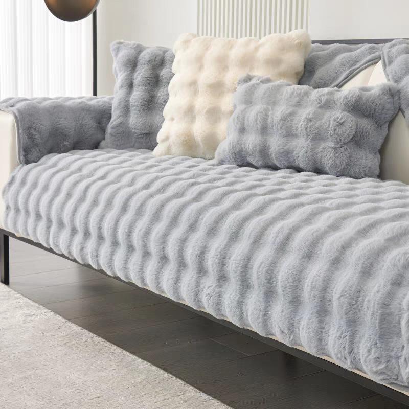 Bubble Rabbit Long Hair Plush Sofa Mat Winter Thickened Simple Anti Slip Cushion Sofa Backrest Towel Wholesale L Seat Cover