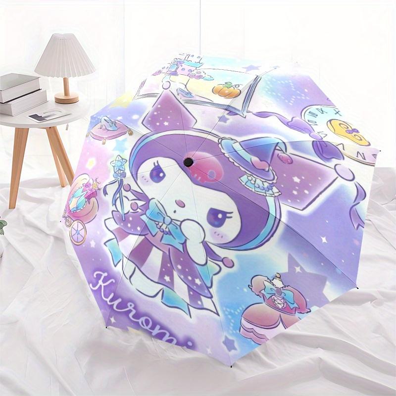 Witch Kuromi Automatic Opening and Closing Cartoon Umbrella - Small Umbrella Suitable for Various Occasions, Portable 3-Fold Small Umbrella for Men an