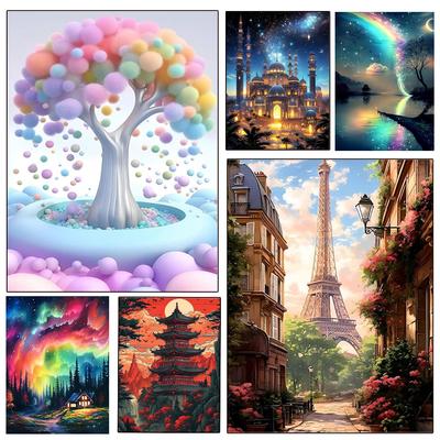 5D Diy New Series 2024 Diamond Embroidery Sea View Tree Pagoda Inlaid Diamond Painting Landscape Art Set Birthday Gift Decoration