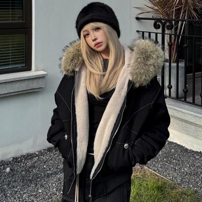 Jesenné Zimné Dámske Bundy s Kožušinovým Golierom Parky Kabát Vintage Hrubé Fleecové Teplé Bundy Harajuku Hip Hop Vypolstrované Bundy Vrchné Odevy