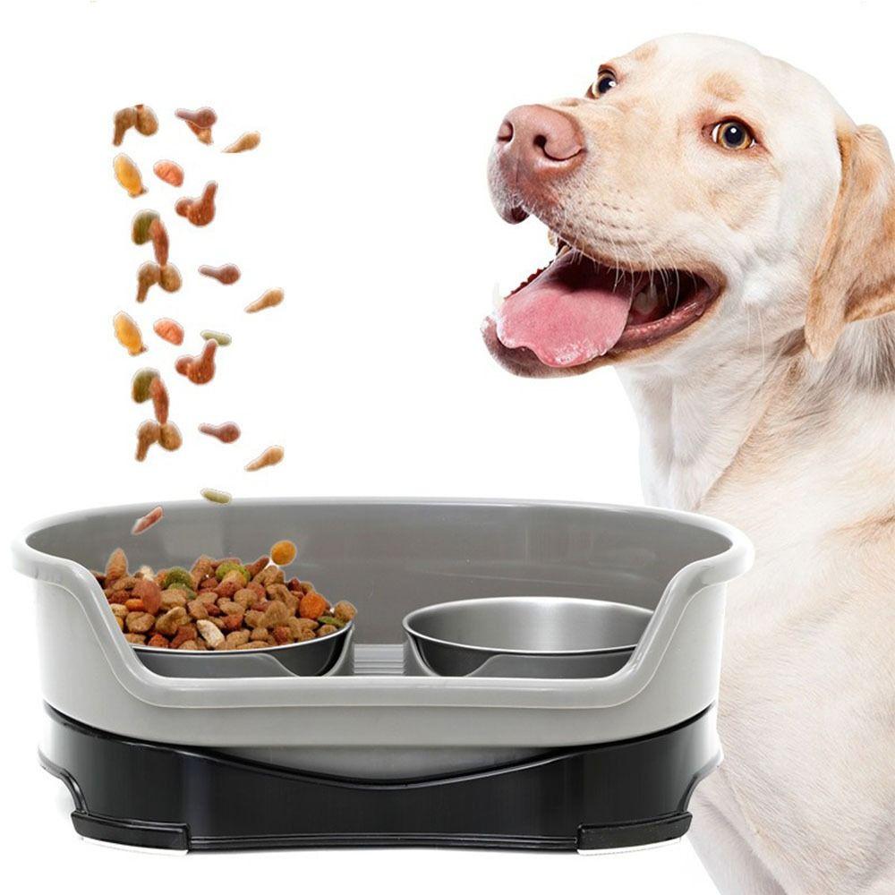 

Eating and Drinking Water Stainless Steel Dog Bowl Non-slip Pet Double Bowl Dog Tableware коричневый