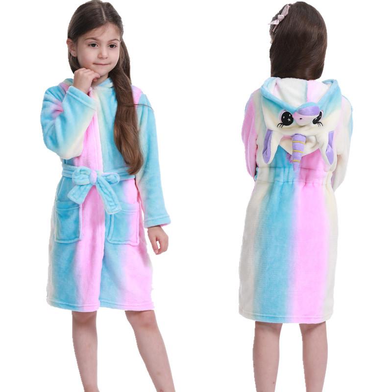 Children Bathrobe for Girls Kigurum Unicorn Pyjamas Kids Colar Fleece Boys Bathrobes Nightgown Baby Sleepwear Hooded Bath Robe