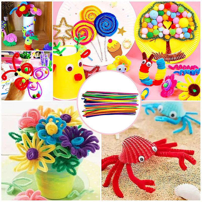 Colorful Craft Kit for Kids DIY Toys Puzzle Handicraft Toys Variety Craft Supplies Set Twisting Rod Plush Ball Button TMZ