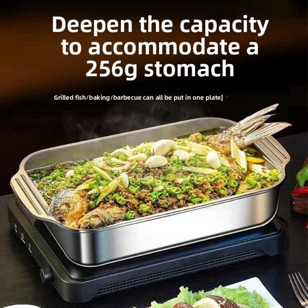 with Lid Grilled Fish Platter Non Stick Outdoor BBQ Grill Pan Durable Food Serving Pan Oven Safe