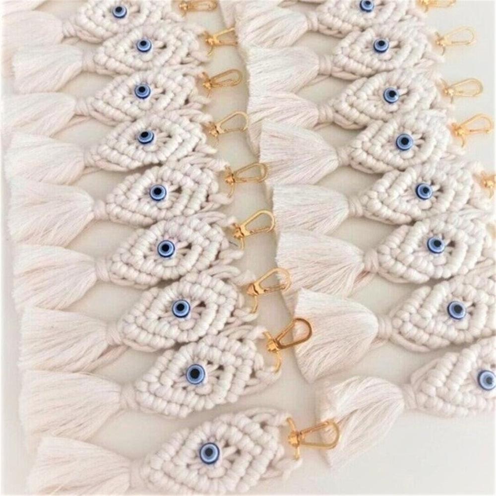Blue-Eyed White Cotton Thread Keychain & Car Ornament