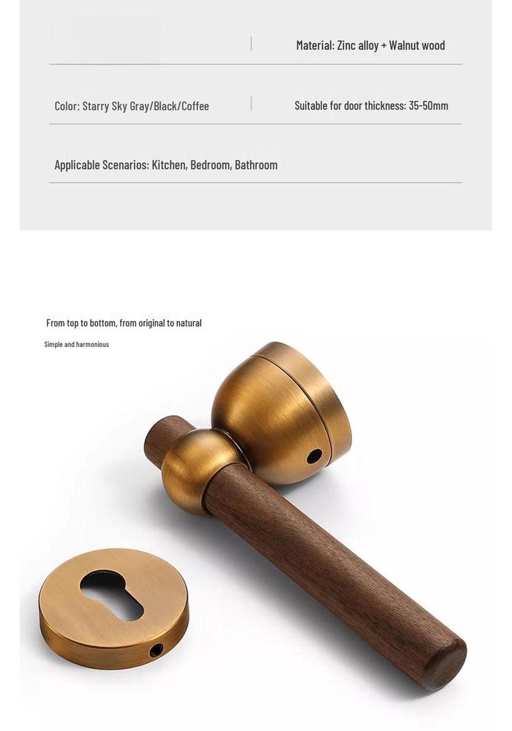 Chinese Style Minimalist Magnetic Walnut Wood Silent Bedroom Door Handle