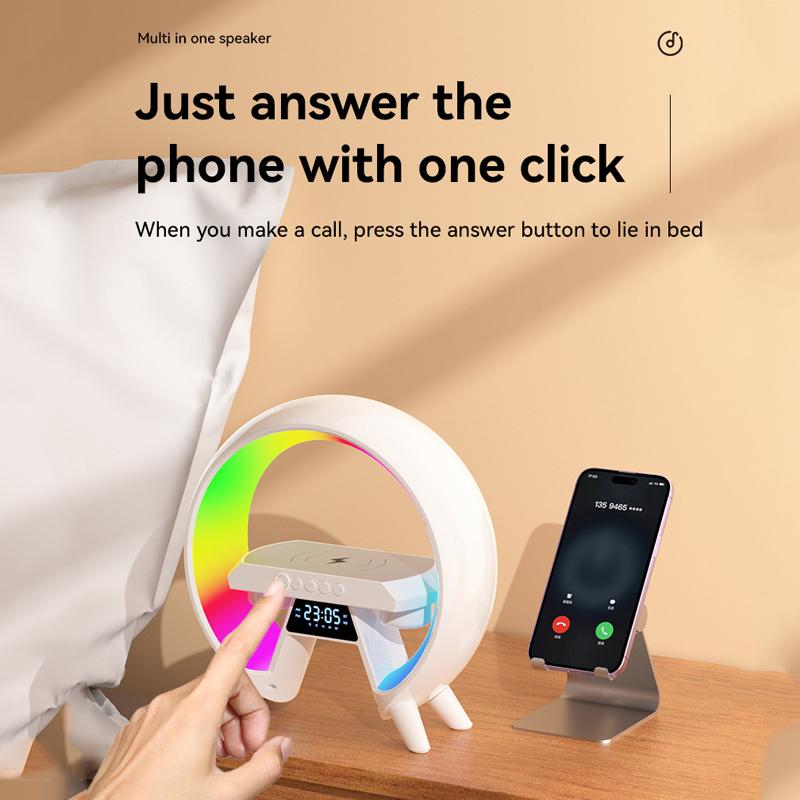 VAORLO 15W Wireless Charger + Wireless 5.3 Speaker + RGB Light + Time Alcok 4 IN 1 For Iphone 15 15pro 15promax