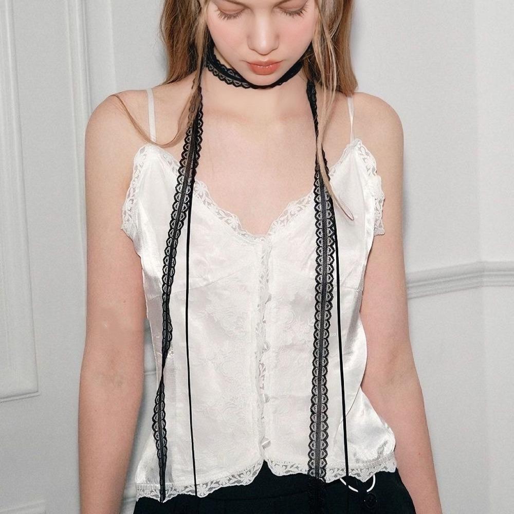 2er Set Temperament Trendig Falten Tragen Schwarz Weiß Spitze Band Choker Halskette für Damen Halsband Kette Schmuck Zubehör Geschenke