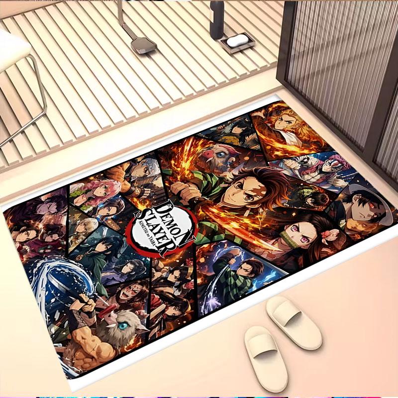 Demon Slayer Print Rug, Washable Floor Carpet, For Entryway Dorm Laundry Room Office Study, Home Decor Birthday Christmas Gift