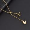Women's Trendy Titanium Steel Shell Tassel Double Butterfly Necklace - Waterproof and Stylish In Black & White