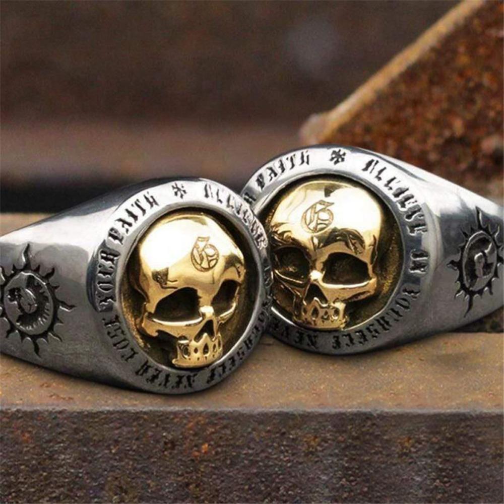 Retro Classic Simple Skull Punk Rock Hip-hop Trend Men's Ring Boys Street Niche Party Gift Zircon