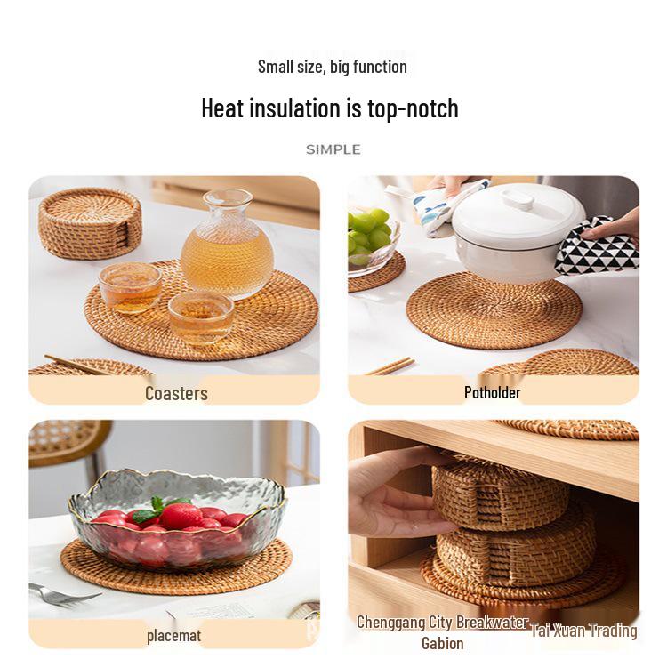 Vietnamese Rattan Tea Coaster Set: Autumn-Inspired Insulating Mats for Tea Ceremony and Kung Fu Tea Set Accessories