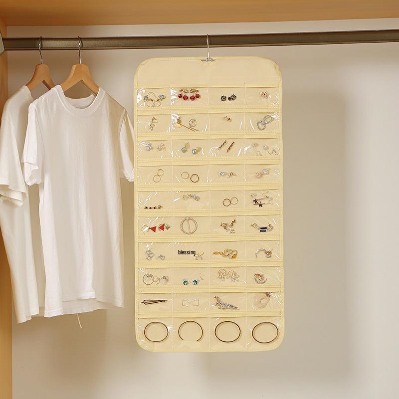Dual-sided Non-woven Jewelry Organizer: 80-compartment Wall-mounted Bag for Earrings & Necklaces