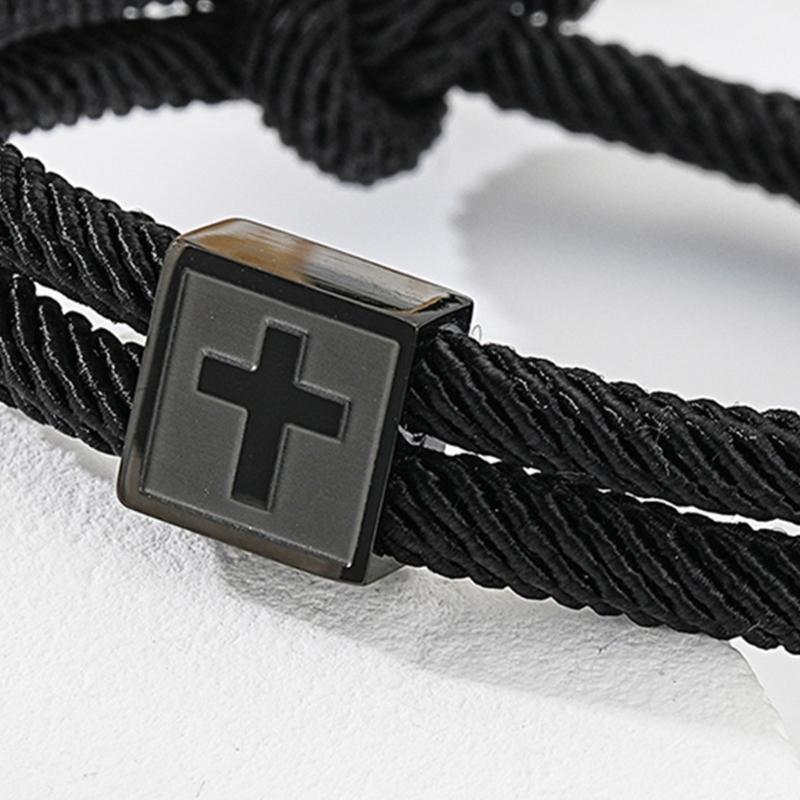 Elegant Rope Chain Bracelet With Crosses Pendant Sturdy Stainless Steel Unisex Fashion Accessory