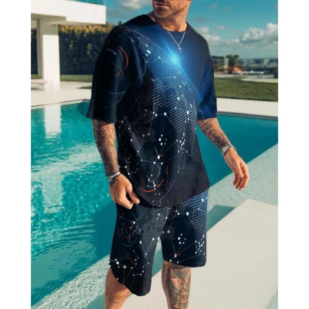 Men Luxury T Shirt Tracksuit 2 Piece Sets 3D Print Sports Short Sleeve Round Neck Casual Style All-Match Clothing Summer 6XL
