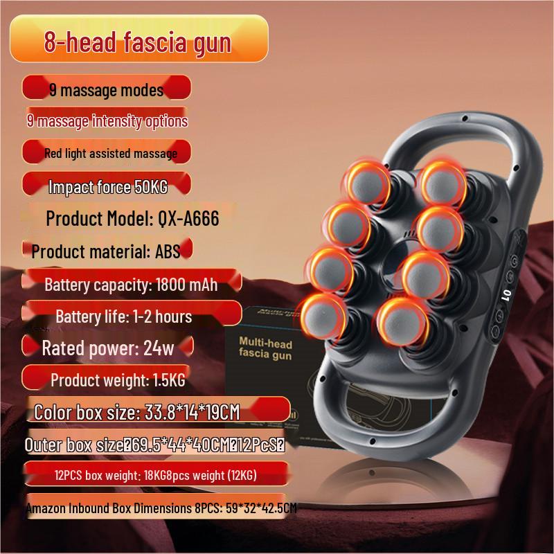 Grenzüberschreitende Mehrkopf-Faszienpistole: 16-24 Köpfe, Leistungsstarkes Tiefengewebsmassagegerät - Englische Version