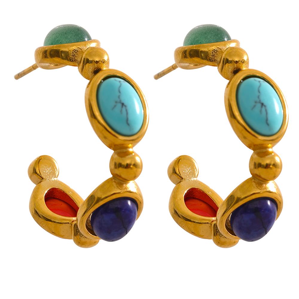

Yhpup 316l Stainless Steel Natural Stone Vintage Colorful Hoop Earrings PVD Plated High Quality Fashion Jewelry for Women