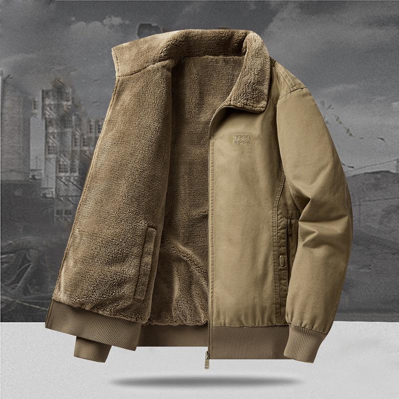 Men's Plus Velvet Double-Sided Lambswool Jacket - Large Size, Winter Warmth Coat