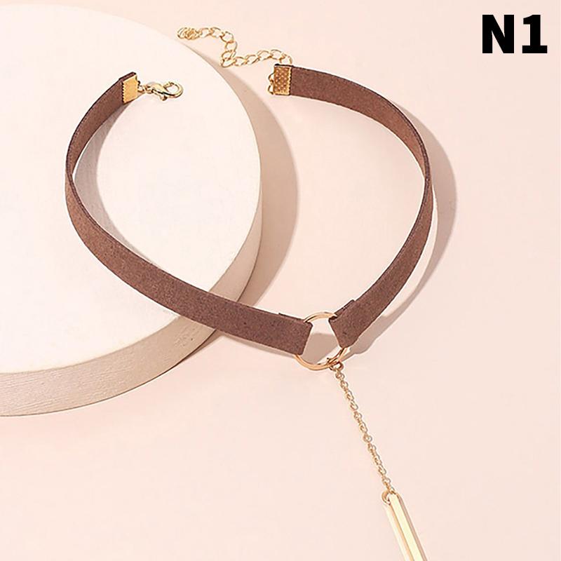 Colier Guler Punk Negru Maro Piele Nouă Modă Pentru Fete Femei Pandantiv Rotund Geometrie Guler Colier