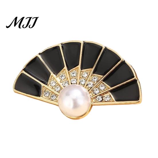 Fashion Fan Brooch Faux Pearl Rhinestone Brooch, Women Girls Chinese Lapel Non-fading Pin, Decorative Badge Jewelry for Clothes Bag Hat Scarf