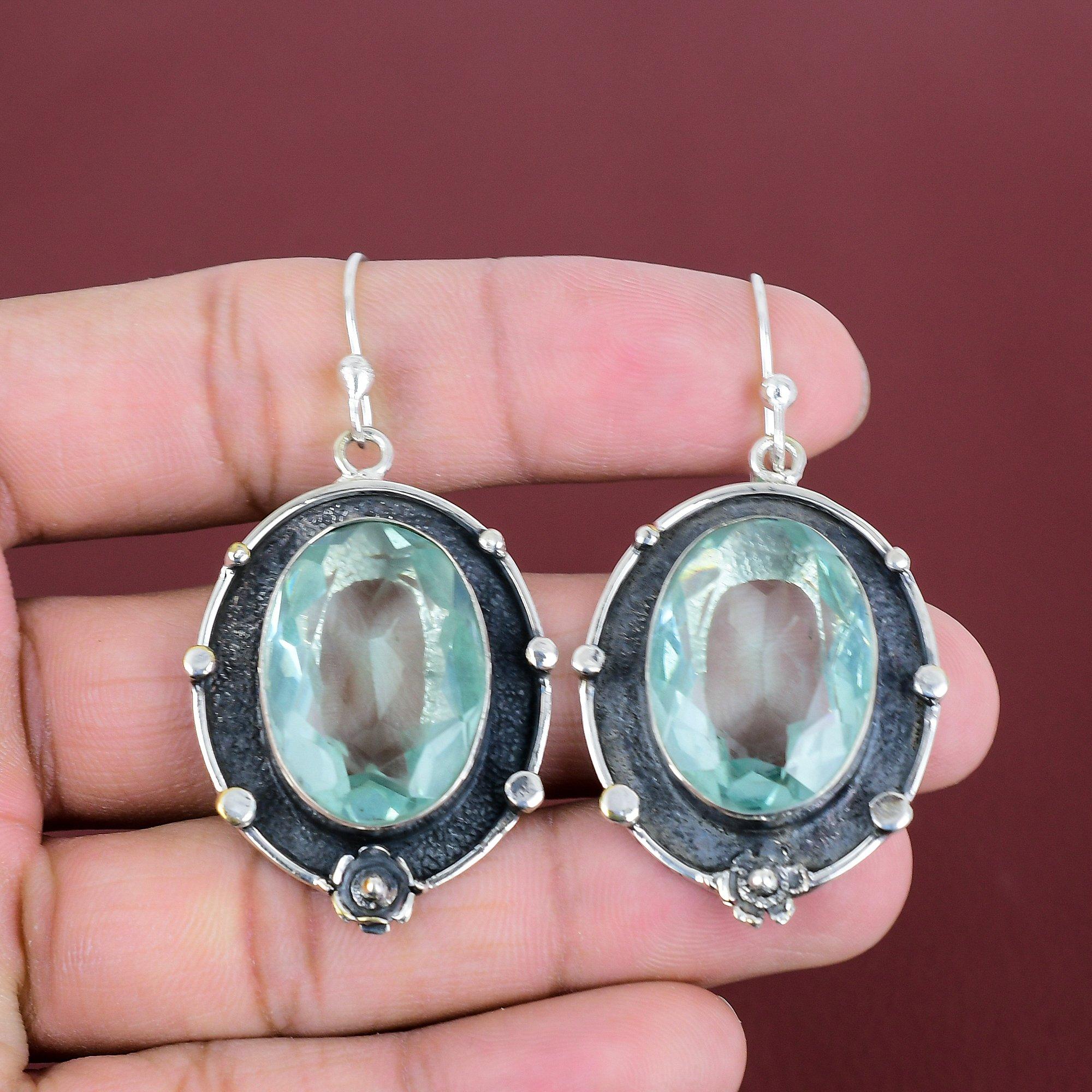 Faceted Apatite Gemstone Earring 925 Sterling Silver Earring Dangle Earrings Original Apatite Jewelry Handmade Drop Earring Gifts For Mother