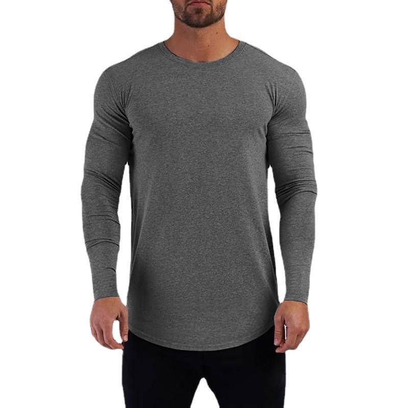 Plain Gym Fitness Running Sport T-shirts Mens Casual Long Sleeve Cotton Hip Hop Shirts Cotton Breathable Workout Muscle Clothing