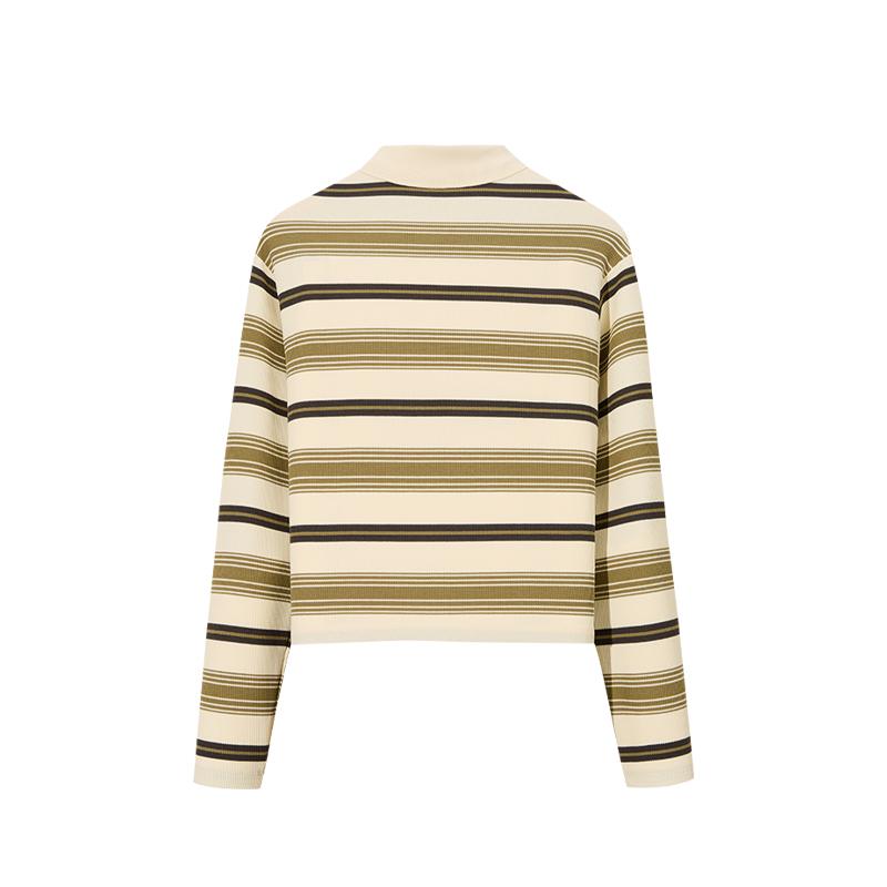 Anta X Da Meng Ting Collaboration Life Series Striped Color Block Loose Casual Long Sleeve Drop Shoulder T-Shirt Women Tops 162548404-2