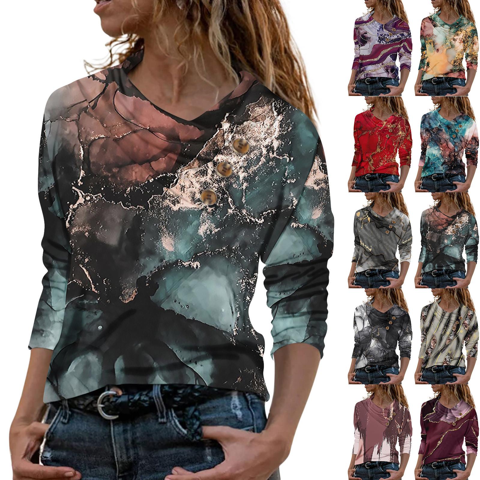 

Женская модная повседневная футболка с воротником на пуговицах и длинными рукавами, топ с принтом L бежевый