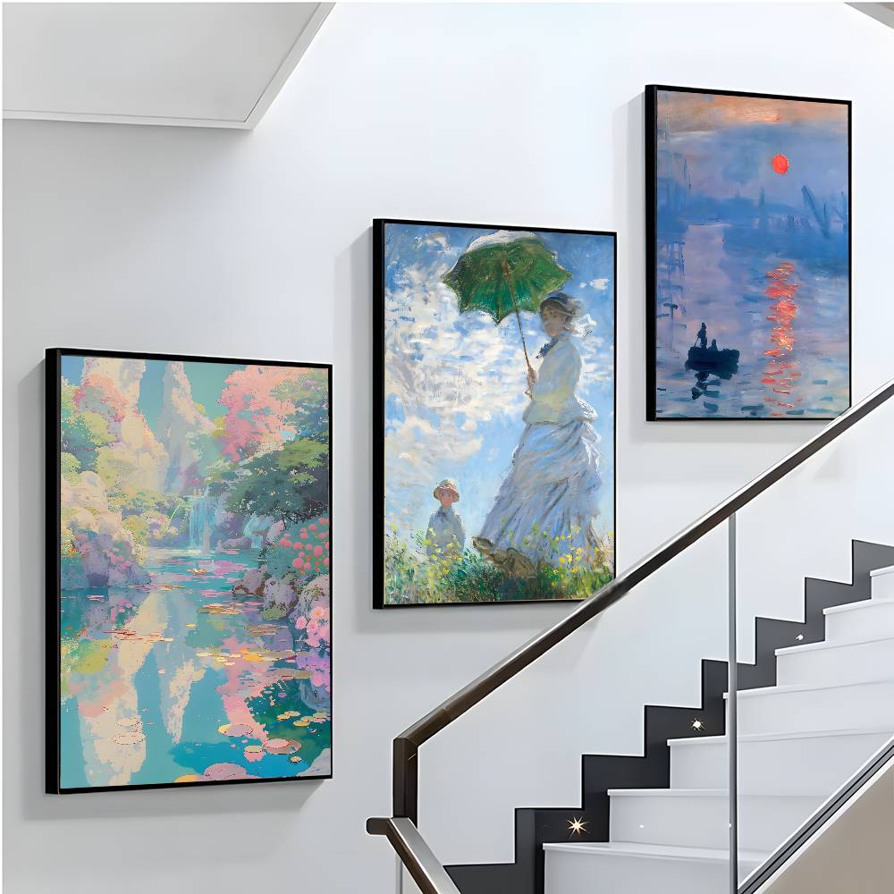 C-Claude Monet Poster Self-adhesive Art Waterproof Paper Sticker Coffee House Bar Room Wall Decor
