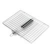 BBQ Grilling Basket Stainless Steel Folding Reusable Heat Resistant Wooden Handle Barbecue Rack for