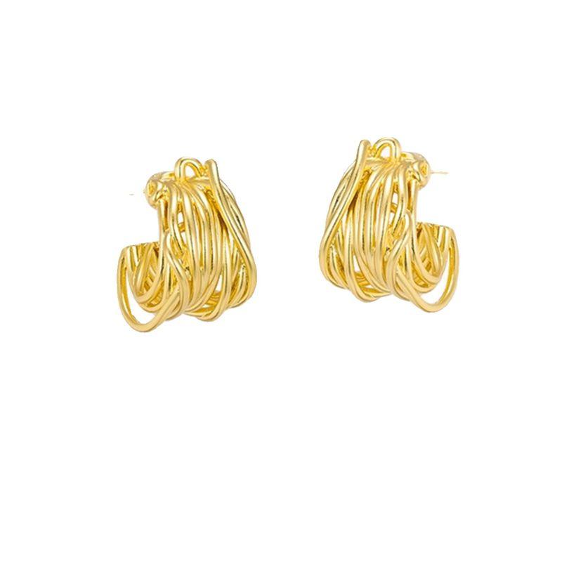 European and American High-Grade Metal C- Type Ear Studs Original Design Winding Multi-Layer Circle Earrings Retro Exaggerated Light Luxury Fashion
